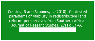 Mavedzenge, B.Z., Mahenehene, J., Murimbarimba, F., Scoones, I. and Wolmer, W. (2008) 'The Dynamics of Real Markets: Cattle in Southern Zimbabwe following Land Reform', Development and Change 39.4:613-39, Oxford: Blackwell Publishing